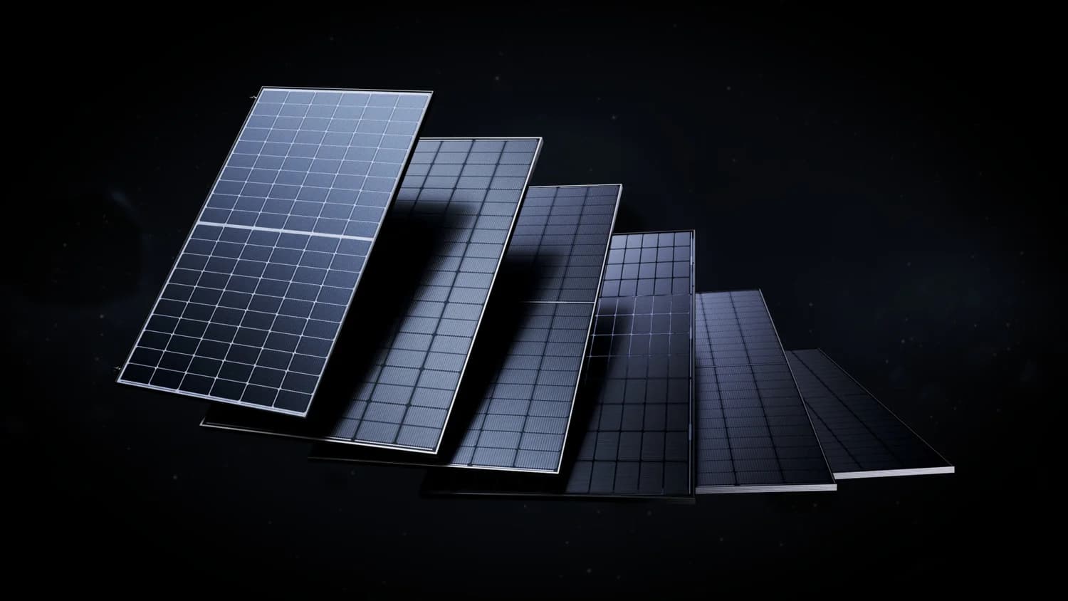 AESOLAR photovoltaic module portfolio against a dark background